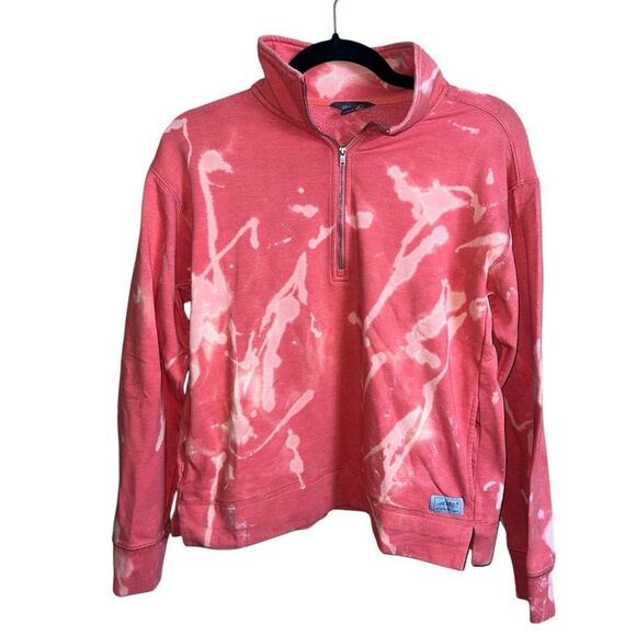 Eddie Bauer Women’s Customized Coral Tie Dye Collared 1/4 Zip Sweatshirt Small - Picture 1 of 5
